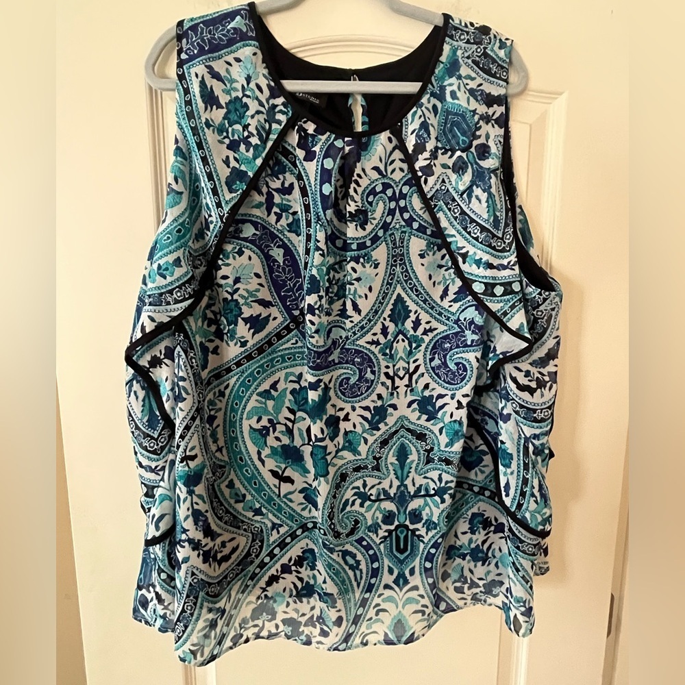 AB Studio Sleeveless Patterned Ruffle Detailed Blouse Women’s Size 3X